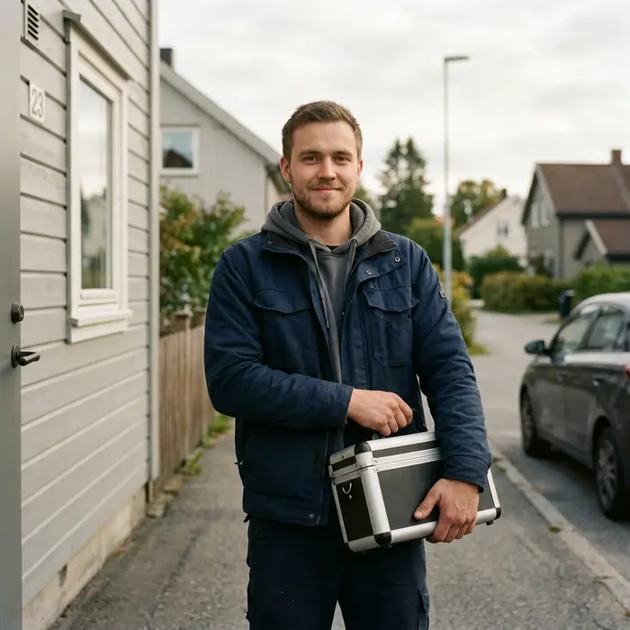 Ung låsesmed med liten verktøykoffert